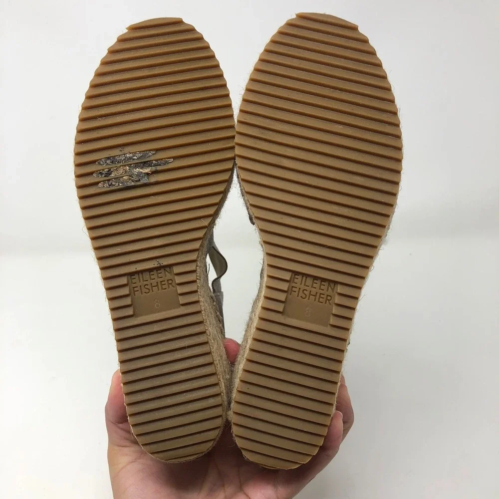 Eileen Fisher Willow Espadrille Wedge Sandal Womens 8 Beige Wide Strap Boho